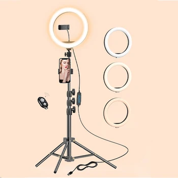 10,2-инчов околовръстен лампа за Селфи със статив и държач за мобилен телефон за директно излъчване/грим, мини-led околовръстен лампа за камерата YouTube
