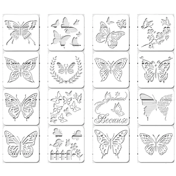 16шт за Многократна употреба на Листа с Пеперуди Модел на Пеперуда Художествена Живопис Шаблони за рисуване на Стени САМ Decor (6 x 6 Инча)