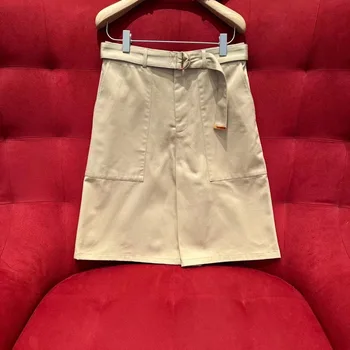 2023 женски габардиновые шорти-карго от най-високо качество от чист памук, шорти цвят каки, дамски ежедневни летни къси панталони с колан