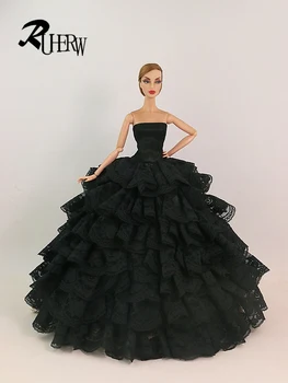 2023 Ново черно сватбена рокля с пищна дантела, Висококачествена и модерна 7-слойная лейси пола, Рокля За кукла Барби, подарък за рожден ден