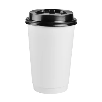 50 бр. кафе за еднократна употреба чаши, двуслойни хартиена чаша за вкъщи с капак (8 унция, 280 мл)
