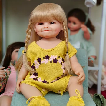 55 см Реалистични, силиконови Кукли-Реборн с меко тяло Vinyl кукла Със златни Коси Момиче Новородено Бебе Кукла Принцеса За детски подаръци