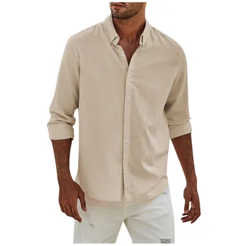 Camisa ал Hombre/ Мъжки однотонная риза, отгоре с V-образно деколте, Бизнес официалната дрехи, Ризи с дълъг ръкав, Ежедневни красива мъжка риза