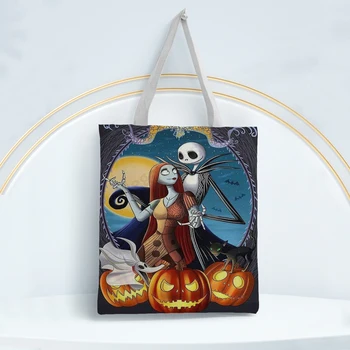 FUDEAM Холщовая чанта с Изображение на Тикви за Хелоуин, Преносима Сгъваема чанта През рамо, Лека чанта за пазаруване, Градинска чанта