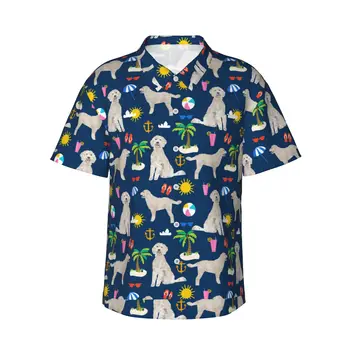 Goldendoodle Dog Beach Puppy Мъжки Ежедневни Хавайски Ризи С къс ръкав, Плажни ризи с копчета, Ризи с тропически цветен Модел