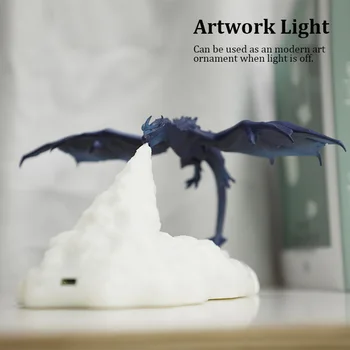 Led нощна светлина е под формата на дракон, 3D печат, Дишане пламъци на дракона, Бавна смяна на декора на помещението, USB акумулаторна лампа, Играчка лампа за рожден ден