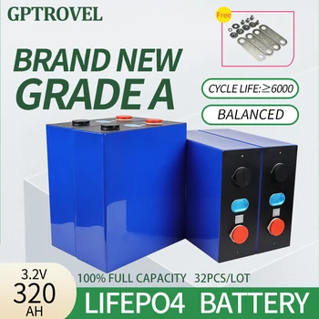 LiFePO4 32ШТ 3.2 В 320Ah 100% Батерия Пълен Капацитет Акумулаторна батерия Дълбоко Цикъл е Напълно Нов Клас Литиево-железен фосфат