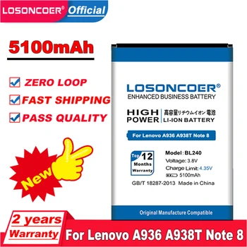 LOSONCOER 5100 mah BL240 Батерия За Lenovo A936 A938T За Lenovo Note 8 Батерия за мобилен телефон ~ В наличност