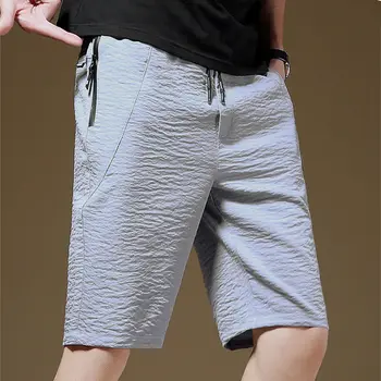 M-7XL, мъжки къси панталони оверсайз, летни ледени копринени къси панталони с дължина до коляното, плажни ежедневни панталони капри, дишащи