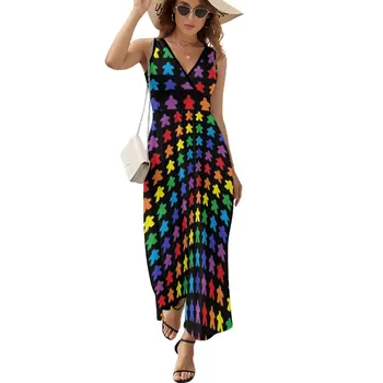 Meeple Rainbow Десктоп рокля Гордост без ръкави, женствена рокля, елегантни дамски комплекти, годишен женски костюм