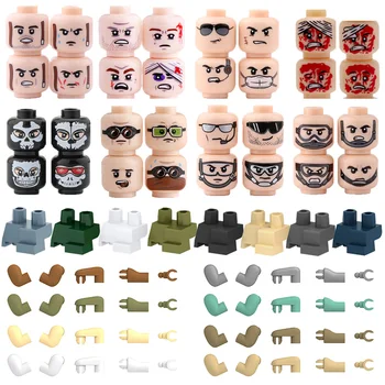MOC WW2 Фигурки на Главата Строителни Блокове Войници Хелоуин Изражението на Лицето на Армията Ръка Клякам Част на Краката на Тялото Тухли Играчки, Оръжия K019
