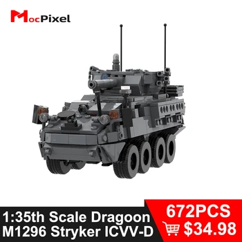 MOCPIXEL M1296 Stryker ICVV-D MOC Строителни Блокове 1:35 Мащаб Dragoon Военен Танк Тухла brinquedos para meninos Подарък за деца