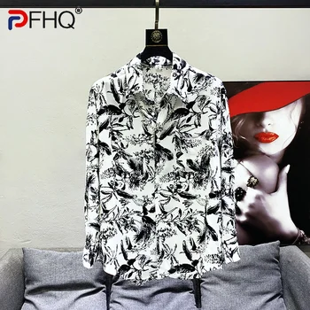 PFHQ 2023, Летни нови модни ежедневни ризи с принтом За мъже, отложной яка, Дълъг ръкав, Однобортная мъжка блуза 21F3811