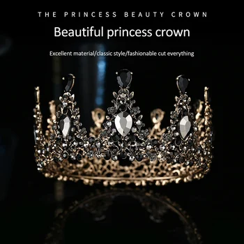 Royal crown за мъже и жени - Реколта корона с кристали в бароков стил, Пълна с кралски корони за театрални топки