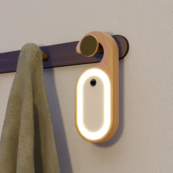 USB Зареждане Висящ Дървен Индукционный нощна светлина за човешкото Тяло, обяви, Безжична Нощно Шкафче, Осветление на Кухненски шкаф, монтиран на стената лампа