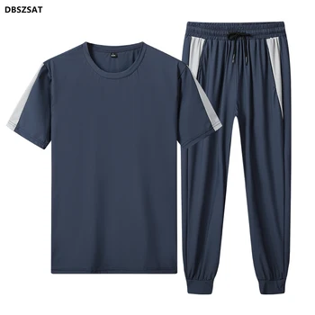 XK Висококачествен Летен мъжки комплект, Ежедневни однотонная тениска с къс ръкав, къси Панталони, спортен костюм от 2 теми, Мъжки Свободни спортни костюми Унисекс