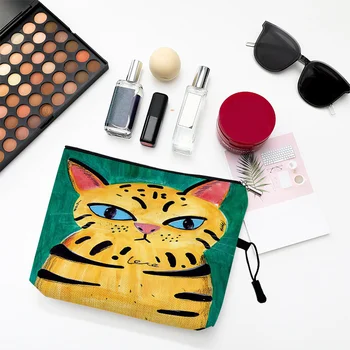 Абстрактни Цветни косметичка с принтом котка, Сладки мультяшные училищни чанти за моливи, чанта за червило, чанта-Органайзер за кисточек за грим Kawaii
