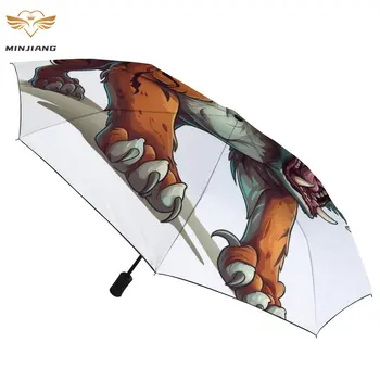 Автоматичен чадър Tiger 8 Ribs в стил Мультяшного Фигурата, Каркасный чадър от въглеродни влакна, Лесен Чадър със защита от ултравиолетови лъчи за мъже