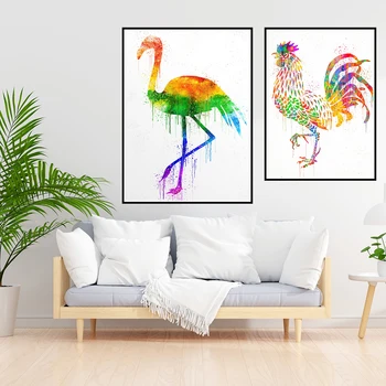 Акварел петел-Фламинго Стенни художествени плакати и щампи Картини Живопис върху платно Обстановка на домашен интериор за хол или спалня