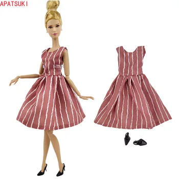 Висококачествено рокля на вертикални райета за кукли Барби, обикновено без ръкави, рокли, Аксесоари за куклата къща 1/6, играчки за момичета