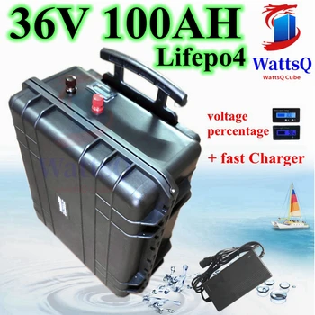 водоустойчив 36V 100AH Lifepo4 литиева батерия BMS 12S с колесната количка за 4300W 3500w скутер, велосипед, лодка + зареждане 10A