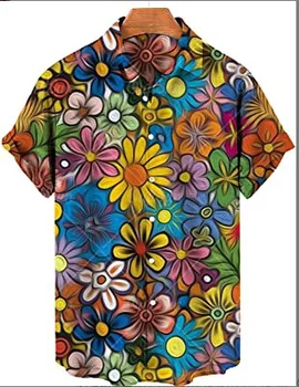 Големи Хавайски Плаж почивка, растение, цветя, 3D принт, мъжка риза, Без сако, с кръгло деколте, Лятна Реколта ежедневни връхни дрехи, Облекло