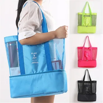 Градинска Туризъм Плажната mesh bag-тоут с подвижна чанта-хладилник, Органайзер за опаковане, мултифункционален водоустойчив раница