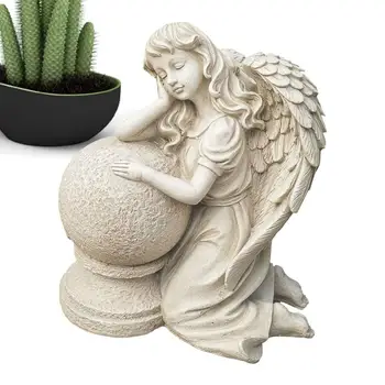 Градински статуи и скулптури на Ангел, да се Основава на топката, Градински фигурки, Скулптура на Ангел от водоустойчива смола за антре в градината