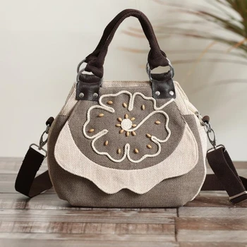 Дамска ръчна чанта през рамо Универсална, проста и лесна холщовая с цветя модел с едно рамо