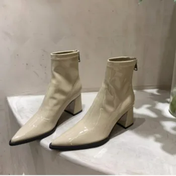 Дамски ботильоны; новост зимата 2023 г.; Модни Обувки с цип отзад; дамски Модни Пикантен дамски обувки с остър пръсти; zapatos de mujer