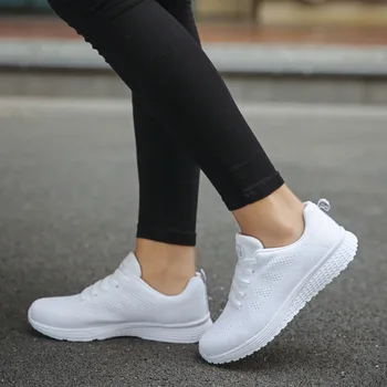 Дамски Ежедневни обувки, Модни Дишащи Пешеходни Мрежести обувки на плоска подметка, Маратонки, Дамски обувки за Фитнес 2021, Вулканизированная обувки, Бяла Дамски обувки