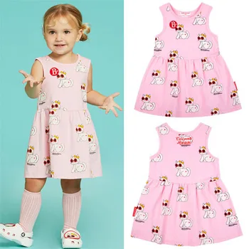 Детски дрехи Лятна рокля на Принцеса с изображение на котка от картун за момичета Памучно розова рокля без ръкави за малки момичета