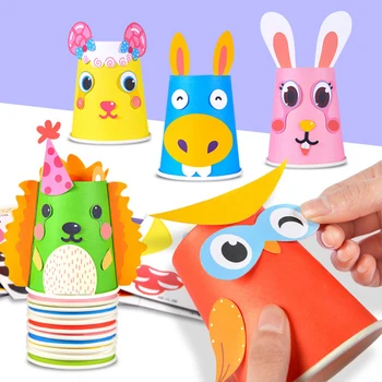 Детски играчки със собствените си ръце, 3D Хартиени Чаши, ръчно изработени, Набор от Стикери Забавни играчки за деца, Творчески чаша с животни, Определени Забавни играчки