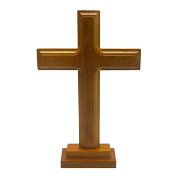 Дървена поставка за кръст Декор на Олтара за кръст с поставка Двупосочен масичка за демонстрация на кръст за домашни параклиси, църкви D