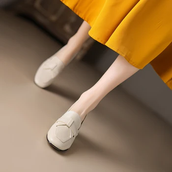 Есен 2023, нова кожена дамски обувки с дълбоко деколте, тънки обувки с дебела подметка, проста професионална дамски обувки