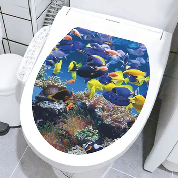 Етикети върху капака на Тоалетната чиния с шарките на подводни животни, Декорация на Баня, Подвижни Картини за баня, Капак за Тоалетна