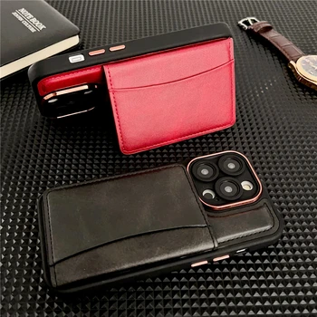 За Magsafe Магнитен кожен калъф за iPhone 11 12 13 14 Pro Max Plus, държач за карти, портфейл, джоб за телефон с безжична зареждане
