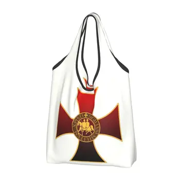 Изработена по поръчка на Чанта за пазаруване с Кръст на рицарите на ордена на Тамплиерите, Дамски Преносима чанта за пазаруване с Голям капацитет, чанти-тоут за покупки на Кръстоносците