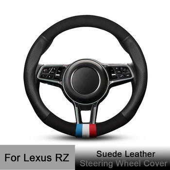 Калъф за волана на колата от велур, Кръг, Черно, Червено за Lexus RZ RZ300e, RZ 450e 2023