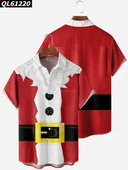 Коледна риза Cosplay Дядо Коледа Навидад, Мъжки Ризи с копчета голям размер с къс ръкав 2023, Ежедневни Хавайска риза за партита, Мъжки