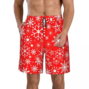 Коледни Червени Снежните Ежедневни панталони с плоска предна част За мъже, Плажни панталони на съвсем малък, Комфортни шорти за дома