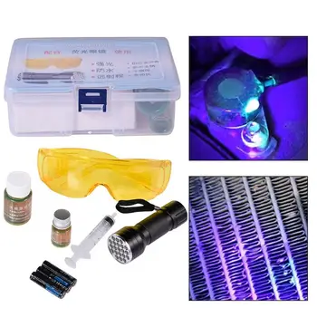 Комплект Детектор за изтичане на Трайни Многофункционални инструменти за ремонт на автомобилния климатик Led UV фенерче Набор от защитни очила