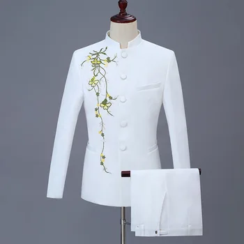 Комплект от две части, костюм, сако,панталон / 2023 Модерен мъжки ежедневни бутик, Персонализиран принт, яка-часова, китайска туника, Блейзери