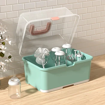 Кутия за съхранение на бебешки бутилки, сушилня за сливи, преносим увеличена кутия за съхранение на бебешки съдове, кутия за бутилки, с капак, пылезащитная