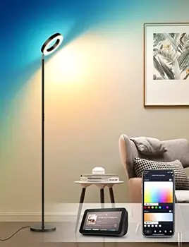Лампа, 2400LM Smart RGBW LED-стоящ лампа с двустранно осветление, Управление чрез приложение, WiFi, работи с Алекса, Смяна на цвят 2700K-6400K