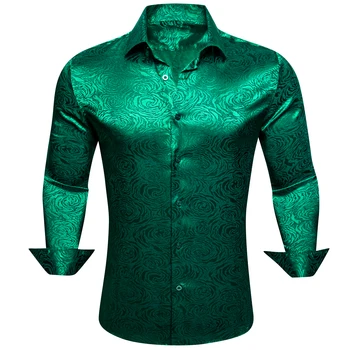 Луксозни копринени ризи за мъже в Зелен цвят с дълъг ръкав, прилепнали мъжки Блузы, Ежедневни блузи, Официалната градинска дрехи, Дишаща Бари Уонг