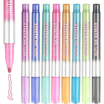 Метални маркери за самостоятелно рисуване, 8 цвята, маркер за рисуване, с Двойна линия, Дневниковые химикалки, цветни постоянни маркери за деца
