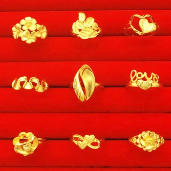 Мода Цвете на любовта Европейска Монета бъде позлатен пръстен Женски Пръстен с мед покритие Виетнам Ша Джин Дълга Модни бижута Сватба