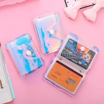 Модерен Лазерен държач за карти, квадратен мини-студентски държач за карти Fresh Момиче, калъф за съхранение на лични карти, 20 слотове за карти