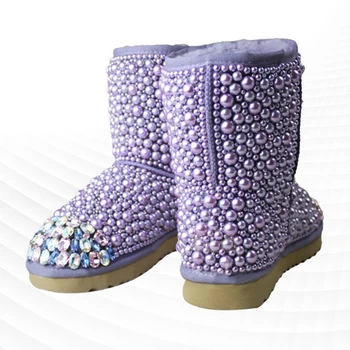 Модни луксозни зимни обувки с кристали, дебели топли нескользящие малки дамски обувки от 100 памук, дамски обувки